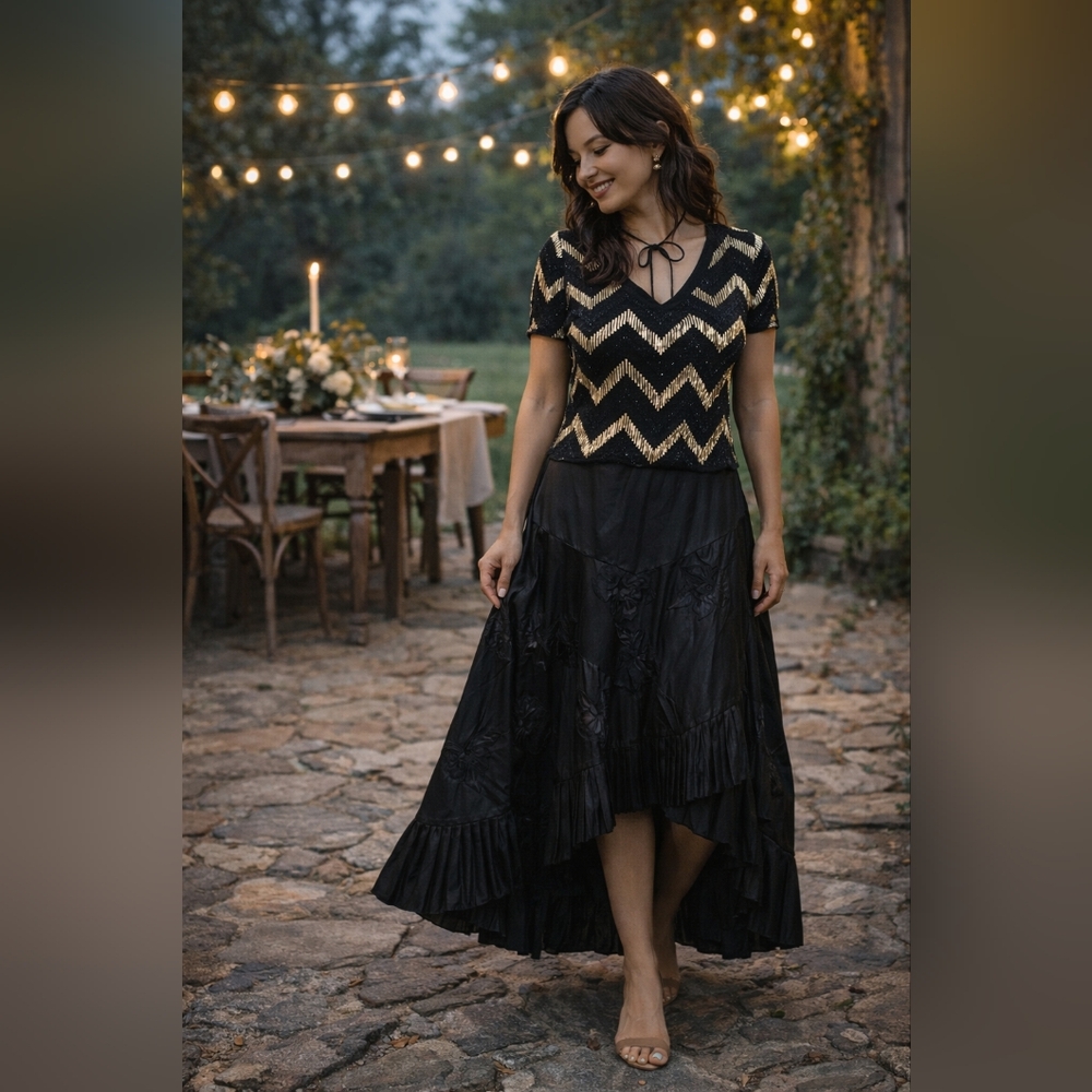 Vandana Elegant Black Women's Skirt: L + Tovra Glittery Top: M, Set